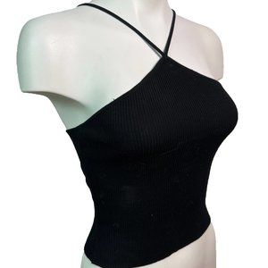 New ZARA Black Stretch Halter Neck Top Small